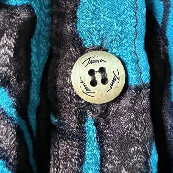 Trina Turk Shirt Womens Petite Brown Teal Silk Jacquard Button Blouse 3/4 Sleeve - Picture 6 of 12